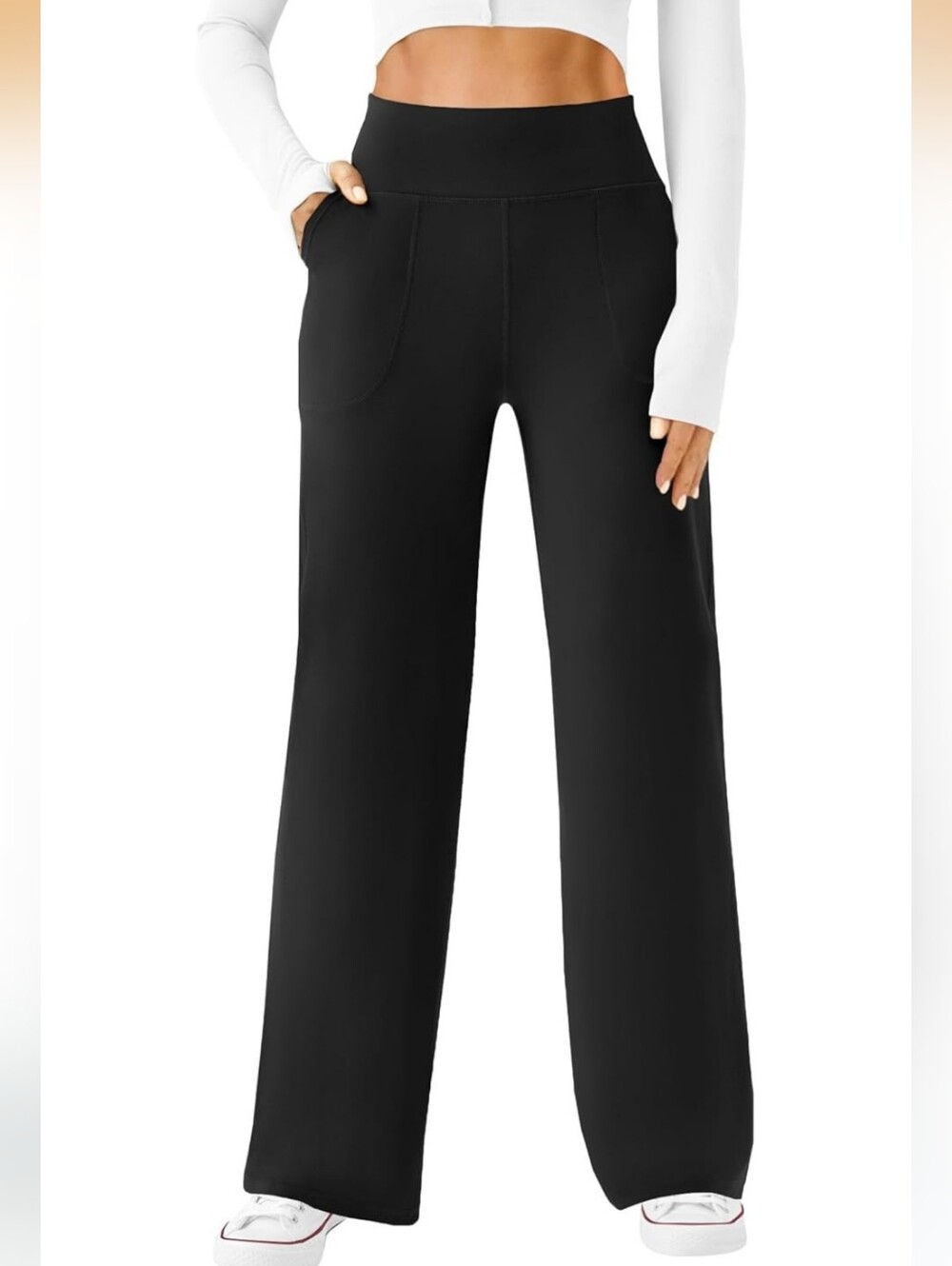 Black Wide-Leg High-Waist Pants for Women